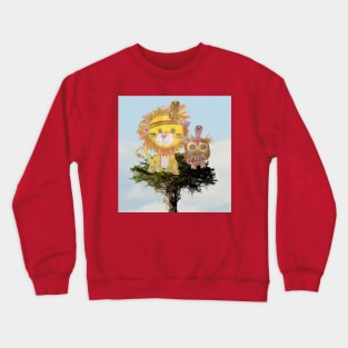 Little Lion and Owl Playing Indians Crewneck Sweatshirt